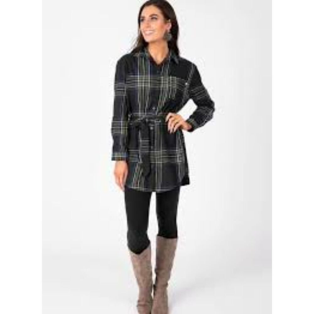 AGNES & DORA BLUE GREEN PLAID FLANNEL TUNIC DRESS SIZE LARGE